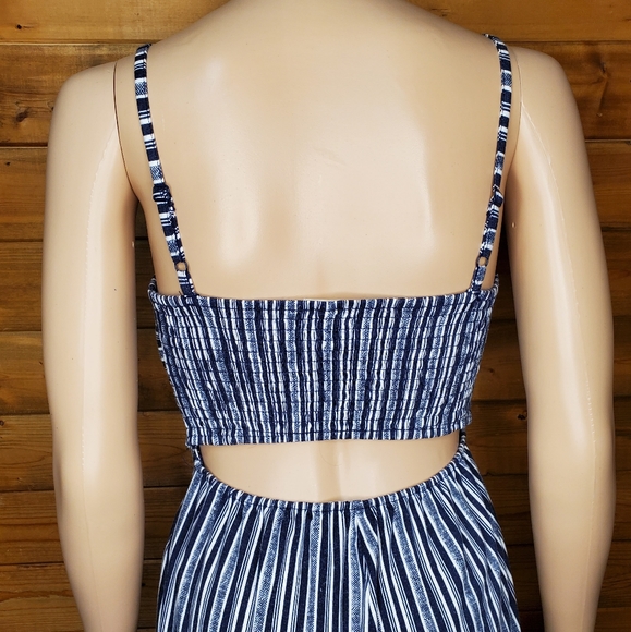 ♥️ Derek heart Jumpsuit black&white striped print tie spaghetti straps Size S - Picture 4 of 7